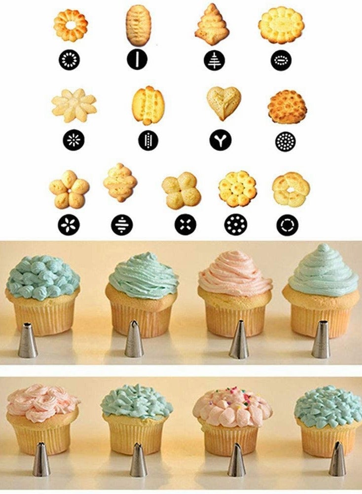 طقم مسدس ضغط الكوكي لصانع الكوكيز DIY وزخرفته مع 8 فغات كريمة و 13 قالبًا - Image 3